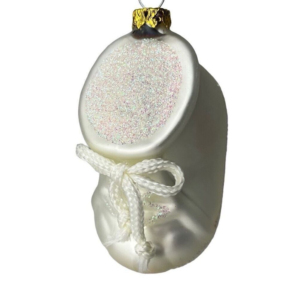 Vintage White Ivory Baby Shoe Ornament Christmas Boy Girl Mercury Glass OR61